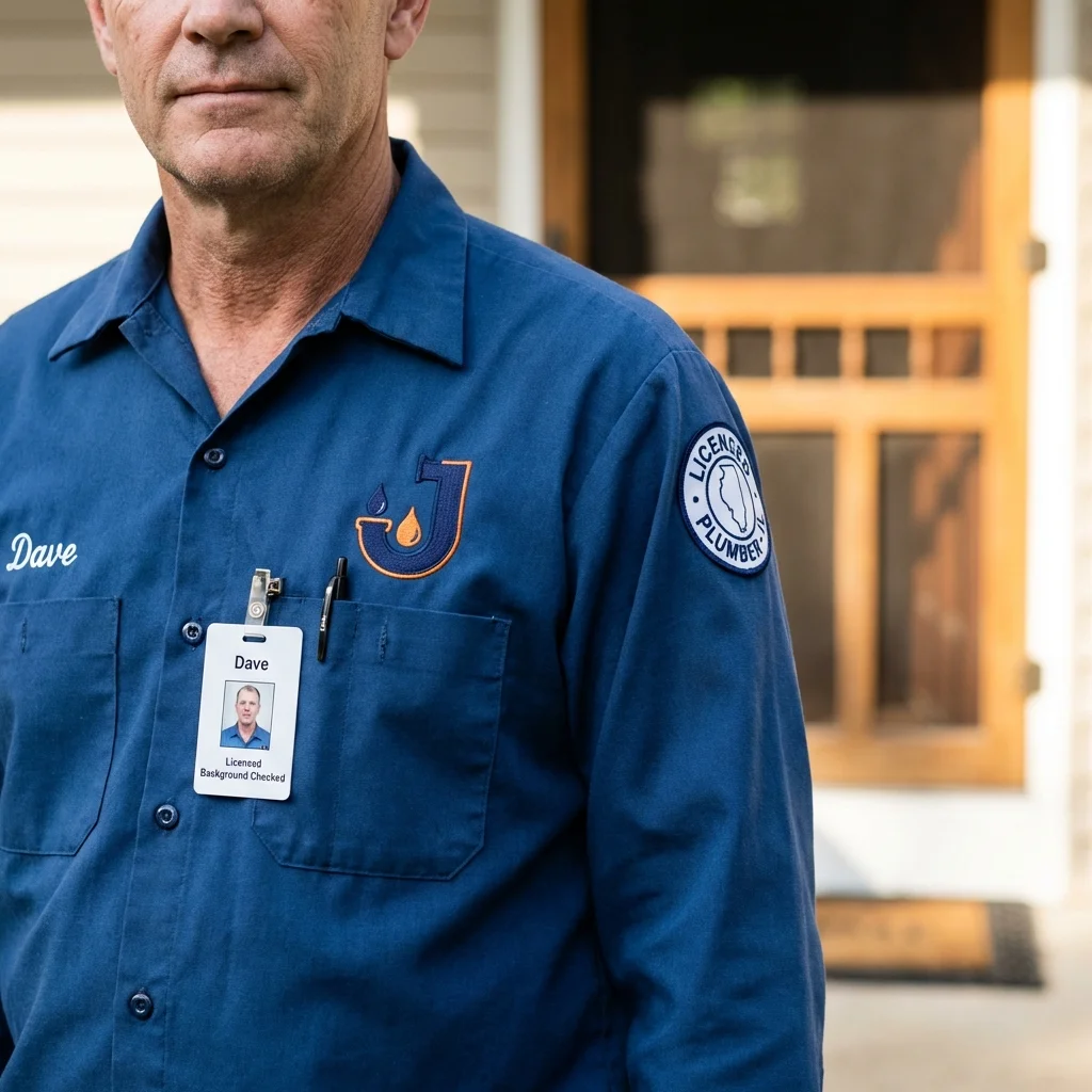 Licensed plumber showing ID badge in Wisconsin Rapids, WI