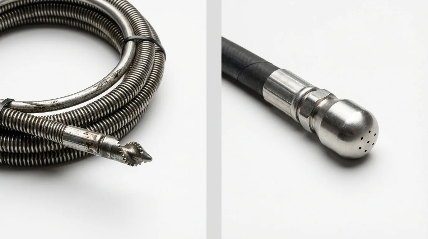 Drain snake cable and hydro jetting nozzle used for drain cleaning in Wisconsin Rapids, WI