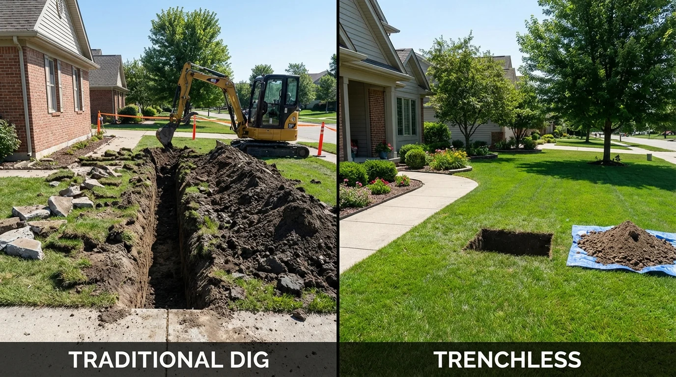 Trenchless sewer repair with minimal yard damage versus traditional excavation in Wisconsin Rapids, WI